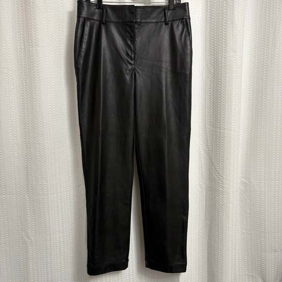 Ann Taylor LOFT Pants - LOFT Black Faux Leather Tapered Ankle Dress Pants Size 10T Tall EUC